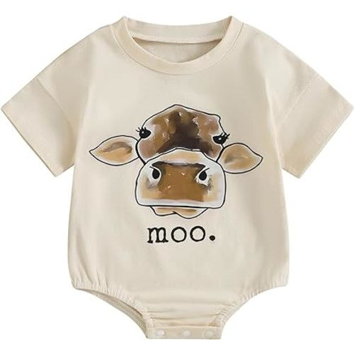 Omkzanbi Western Baby Girl Boy Summer Clothes Cow Print Bubble Romper Neigh Horse Bodysuit Cute Farm Animal One Piece Outfit