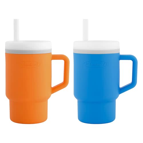 Infantino My 1st Tumbler – Adorable Miniature Tumblers with Leak-Resistant Straw and Toddler-Friendly Handle, Encourages Hydration, Easy to Clean, 9 fl. oz, 2 Pack, Creamsicle & Ocean