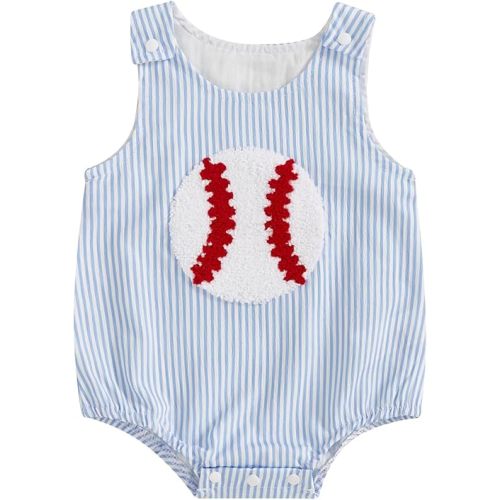Baby Boy Girl Baseball Outfit Baseball Embroidery Bubble Romper Stripe Sleeveless Bodysuit Infant Summer Clothes