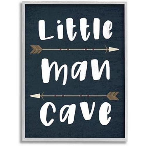 Stupell Industries Little Man Cave Arrows Grey Framed Wall Art, 16 x 20, Design by Artist Daphne Polselli