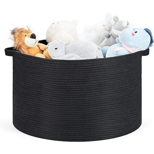 Ravinte Large Storage Basket - 22"x 22"x 14" Blanket Basket for Living Room, Baby Toy Storage Basket, Cotton Rope Basket Woven Laundry Basket (Black)