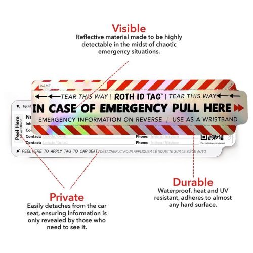 ROTH ID TAG Emergency Identification Kit - Black/Silver/Red - 2pk: Compatible With Strollers, Baby Car Seat Accessories