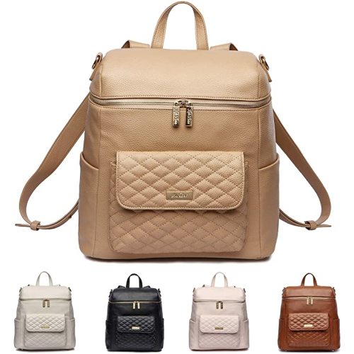 Large Diaper Bag Backpack by Luli Bebe - Designer Modern Vegan Leather Stylish Baby Backpack Diaper Bag for Mom, Multipurpose, Roomy, with Changing Pad (Latte Brown)