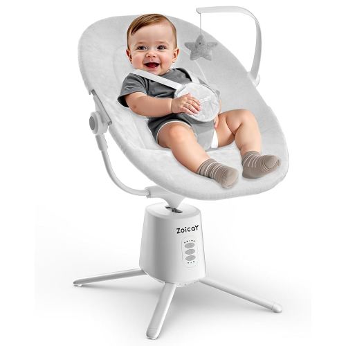 Zoicay Lightweight Baby Swing for Infant with 3 Modes & 5 Speeds, 12 Lullabies and 3 Timer Settings Electric Newborn Swing, 2 Seat Positions & 5-Point Harness Portable for Indoor & Outdoor Use (White)