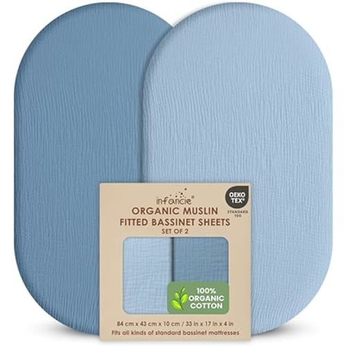 100% Organic Cotton Muslin Baby Bassinet Baby Sheet 33 X 17 Inch Soft Breathable Lightweight Stretchable Bed Sheet 2 Pack Gentle On Skin Durable Snug Fit Sheet for Newborn Bassinet Mattress