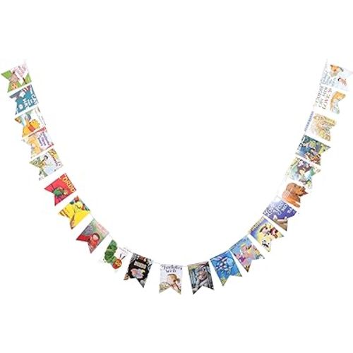 Book Garland – Vintage Book Pages String Decoration – 22 Pieces Perfect for Book Lovers, Kids Room Decor, Themed Parties, Comic Story Party Banner, Home, Library (Print Type, Single-Sided Printed)