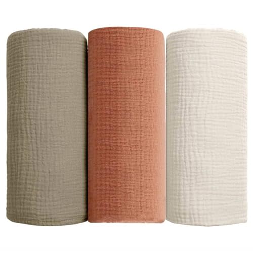 MeleBonice Muslin Swaddle Blankets, Soft Silky, Breathable and Skin-Friendly Baby Blankets for Boys & Girls, 3pack