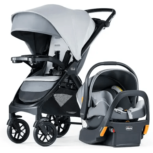 Chicco Bravo LE ClearTex Trio Travel System, Bravo Primo Quick-Fold Stroller with Chicco KeyFit Max ClearTex Infant Car Seat, Car Seat and Stroller Combo | Atlas/Grey