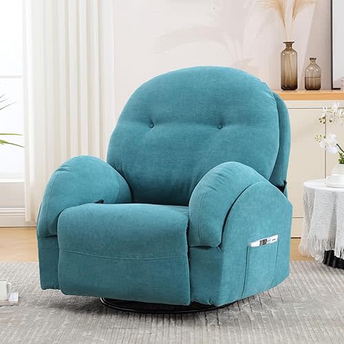 Recliner Chair Massage Heat, Rocker 360 Swivel Manual Comfortable Soft Fabric Cute Armrest with Storage USB Port Reclining Sofa for Adults Living Room Bedroom (9071-GREEN-3)