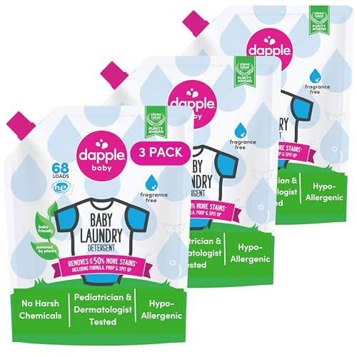 Baby Laundry Detergent by Dapple Baby, Concentrated & Hypoallergenic, Powered by Plants, Stain Removing Natural Ingredients, Fragrance Free, 34 Fl Oz (Pack of 3)