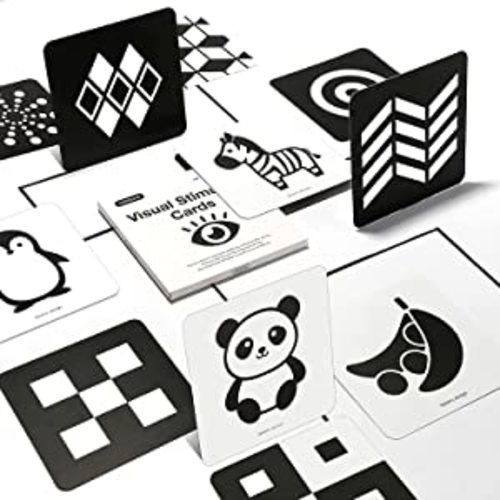 beiens High Contrast Baby Flashcards, Newborn Brain Development Toys, Visual Stimulation Learning Activity Cards, 20 PCs 40 Pages 5.5'' x 5.5'' Educational Infants Gift - Black & White(for 0-3 Months)