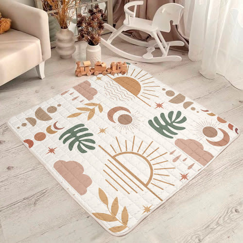 Beavtaens Baby Play Mat, 50x50 Playpen Mat with Super Soft Touch, Upgraded Anti-Slip Bottom, Machine Washable Crawling Mat for Floor & Picnic (Boho Nature)