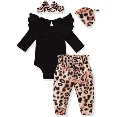 fioukiay Baby Girls Clothes Infant Romper Bodysuit Pants Set with Headband