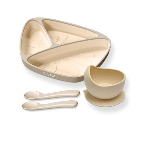 BRVTOT Toddler Suction Plate and Bowl Set with 2 Spoons, BPA Free Food Grade Silicone Baby Plate Bowl Feeding Set, Dinner Dishes with Suction for Baby Toddler, Non-Slip | Deeper | Dishwasher Safe
