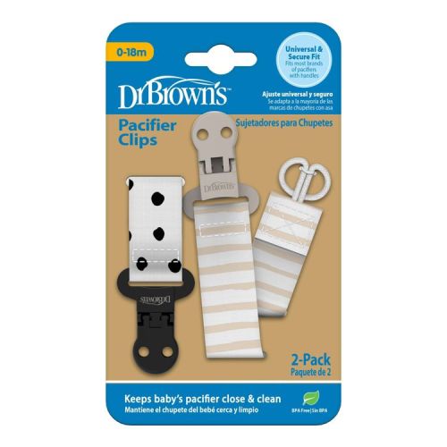 Dr. Brown's Ribbon Pacifier Clips - Dots/Stripes - 2pk: BPA-Free
