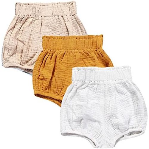 MYGBCPJS Baby Girls Boys 3 Pack Cotton Linen Blend Cute Bloomer Shorts Loose Harem Shorts