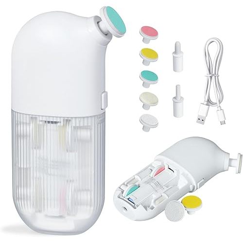 Electric Baby Nail File, 7 in 1 Grinding Heads Baby Nail Trimmer, Automatic Baby Nail Clippers for Infant Newborn Toddler Kid Adult, 2 Speeds, USB Rechargeable, White