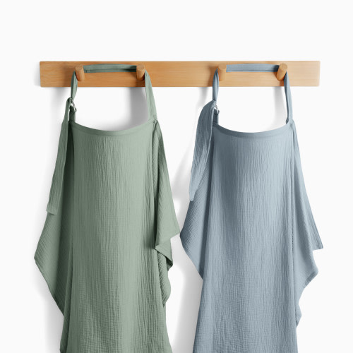 Comfy Cubs Muslin Nursing Cover with Adjustable Neck Strap (2 Pack) - Fern And Pacific Blue, 2