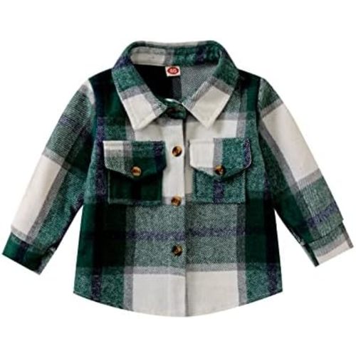 Boy Girl Shirt FlannelPlaid Long Sleeve Shirt - 6-12 mo. (green)