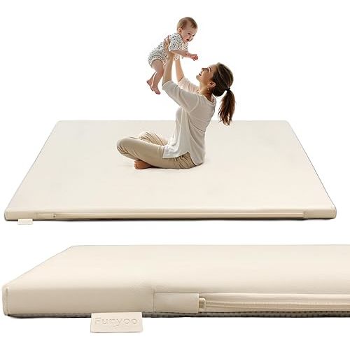 Padded 71" ×59" Large Baby Play Mat for Floor, 1.2" Thick Foam Mat with Soft Vegan Leather, Baby Tummy Time Playmat for Safe Play Area, Non-Slip Bottom, Fits 71" x59" Playpens