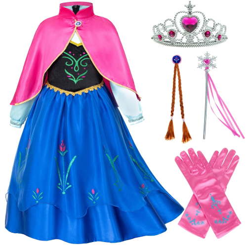 Jurebecia Princess Dress Snow Queen Costume for Girls Birthday Party Halloween Christmas Cosplay Outfit Toddler Kids 110 cm 3-4 Years