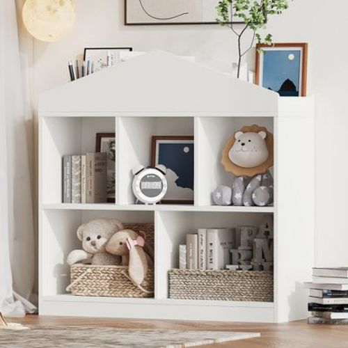 Toy Storage Organizer Kids Bookshelf White Bookcase 5 Cubby Toddlers Playhouse Cabinet Shelf for Boys Girls Wooden Cubby Storage Toy Shelf