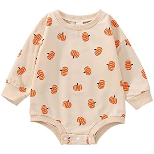Toddler Infant Baby Girl Boy Halloween Outfit Pumpkin Sweatshirt Oversized Onesie Bubble Romper Sweater Clothes