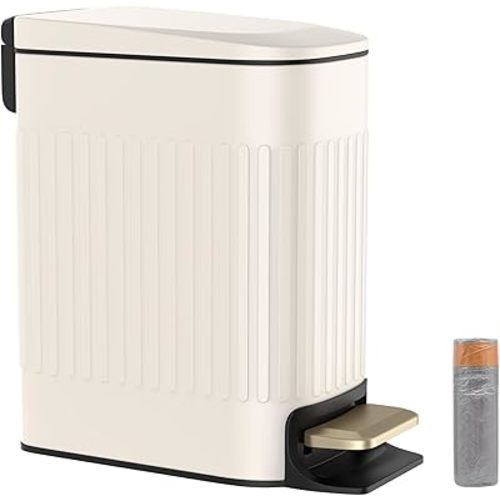 BETHEBEST Bathroom Trash Can with Soft Close Lid,Step Trash Can with Removable Bucket,Stainless Steel Garbage Can for Bathroom,Office,Bedroom,6 Liter/1.6 Gallon(Milky White)