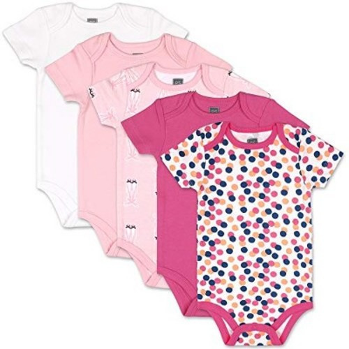 The Peanutshell Baby Girl Short Sleeve Bodysuits, 5-Pack, Dots & Ballet Slippers, Newborn
