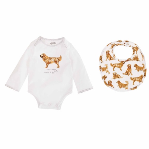 Golden Dog Bodysuit and Bib Set | Mud Pie