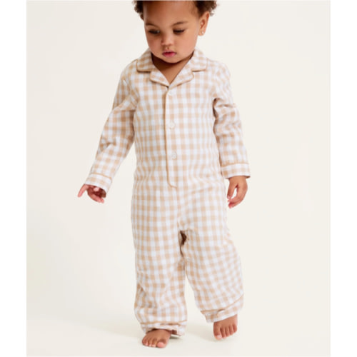 Baby's Twill Classic Romper in Camel Gingham