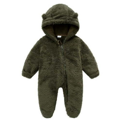 Ovbmpzd Green Bodysuit Baby Full Zip up Hooded Warm Fleece Solid Footed Sleepers Newborn Onesie 6-9 Months