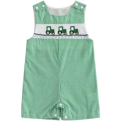 Newborn Baby Boy Girl Summer Outfit Farm Animals Pumpkin Embroidery Sleeveless Plaid Romper Shortall Smocked Jumpsuit