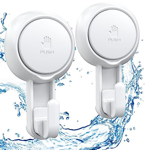 LUXEAR Powerful Vacuum Suction Cup Hooks - Heavy Duty for Shower, Waterproof Suction Hanger for Bathroom Kitchen Towel, Robe, Loofah Removable and Reusable for Bags Coat (2 Pack)