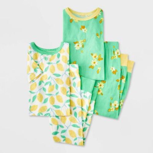 Toddler Girls' 4pc Gingham and Rainbows Ribbed Pajama Set - Cat & Jack™ Purple 3T: Recycled Polyester, Knit