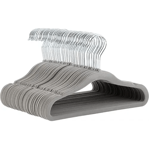 Amazon Basics Kids Velvet, Non-Slip Clothes Hangers for Infant and Toddle, 11.6 Inches (for baby clothes), Pack of 50, Gray