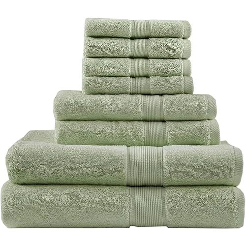 Madison Park 800GSM Bathroom Towel Set of 8 100% Cotton Bath Towel Set for Bathroom Luxurious Highly Absorbent 2 Bath Towels 2 Hand Towels 4 Washcloths Quick Dry Spa Quality Sage Green