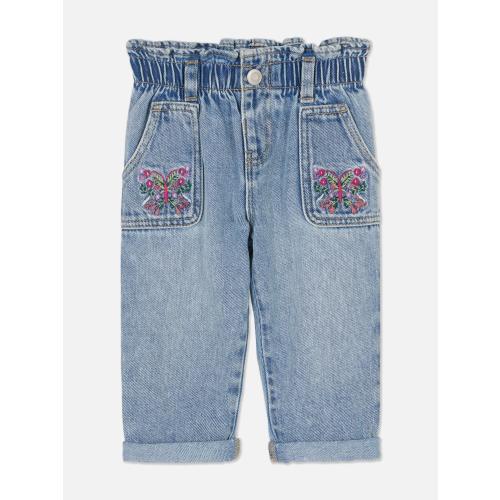 Butterfly Embroidered Paperbag Jeans