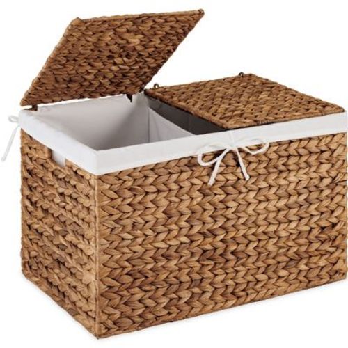 Best Choice Products Large Storage Basket w/ Separate Lid, Washable Sectioned Liner Bag - Chestnut