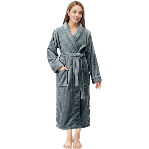 NY Threads Premium Women's Robe Plush Soft Long Bathrobe Warm Fleece Shawl Collar Spa Robe