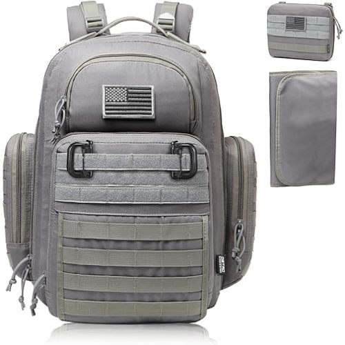 Diaper Bag Backpack for Dad, DBTAC Large Baby Nappy Bag for Men w/Changing Mat, Insulated+Wipe Pockets, Stroller Straps, Grey