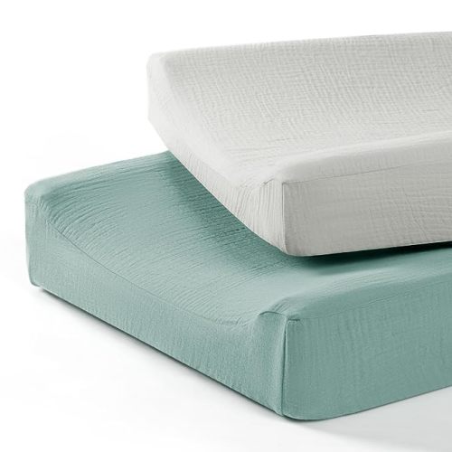Baby Changing Pad Cover: Muslin Diaper Changing Table Pad Cover - Changing Pad Sheets for Girls Boys - S-Roman Green&Gray - Solid