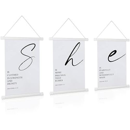 3 Pcs Woman Bible Verses Wall Art Inspirational Quotes Saying Christian Scripture Biblical Framed Decor with Verse Proverbs 3:15 Motivational Quotes for Nursery Home Office, 7.9 x 11.8 Inches(Simple)