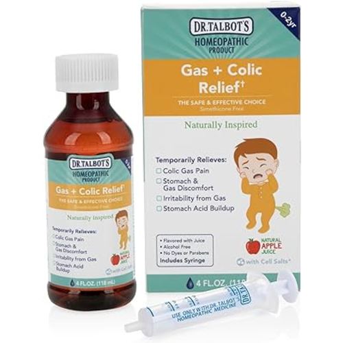 Dr. Talbot's Gas + Colic Relief Liquid Medicine, Naturally Inspired, for Children, Includes Syringe, Apple Juice Flavor, 4 Fl Oz