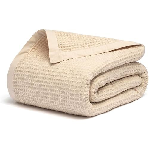 Salt Earth GOTS Certified 100% Organic Cotton Throw Blanket, 55" X 60" Waffle Blankets & Throws for Home, Throw Blanket for Couch, Modern & Cozy Blanket, All Season, Comfy & Soft Blankets (Parchment)