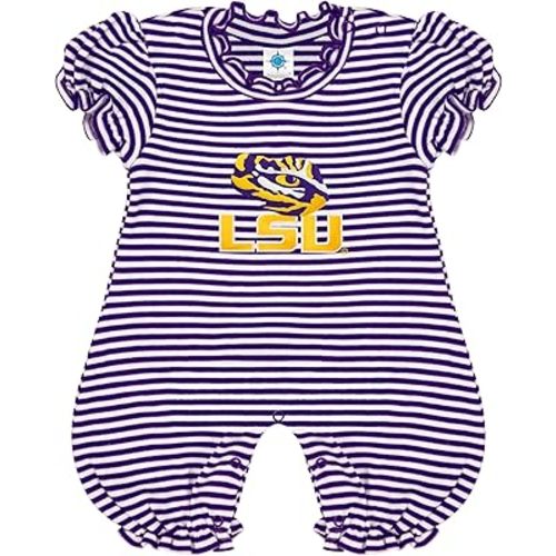 Creative Knitwear College Baby Striped Puff Sleeve Romper - Team Logo, Many Colors, for Girls (Newborn-12 Months)
