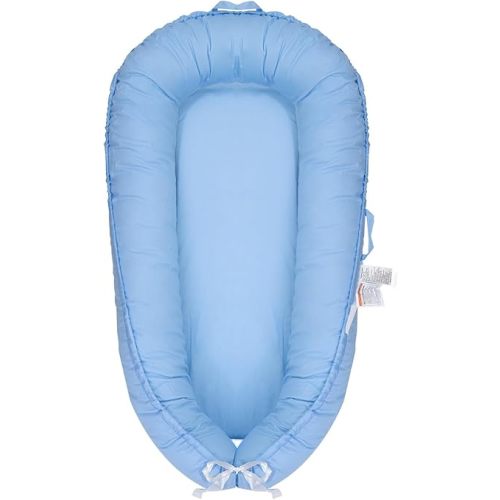 Baby Lounger, Newborn Lounger for 0-24 Months, 100% Cotton Soft Adjustable Baby Floor Seat for Travel, Co Sleeper for Girls Boys in Bed, Portable Baby Nest Lounger,Family Essentials(Blue)