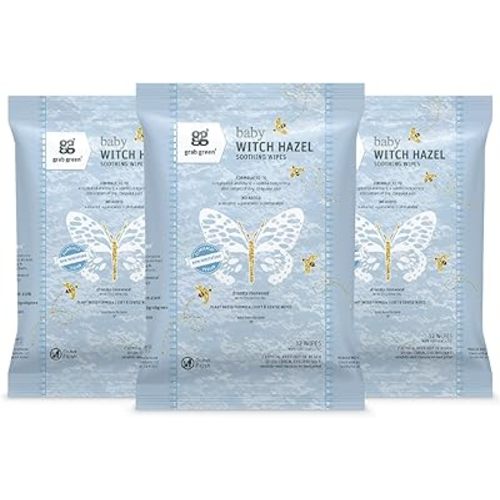 Grab Green Baby Witch Hazel Soothing Wipes, 96 Wipes, Dreamy Rosewood Scent, Plant and Mineral Based, Biodegradable, Soothe Common Skin Irritations Such as Diaper Rash, No Alcohol, Packaging May Vary