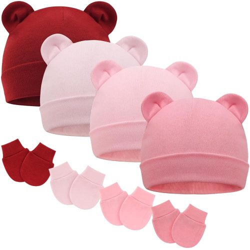 BQUBO Newborn Baby Hats Mittens Set for Boys Girls Hospital Hat Beanie Infant Caps Baby Gloves