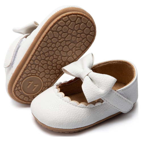 Meckior Baby Girls Dress Shoes Infant Mary Jane Bowknot PU Leather Flats for Newborn 3-18 Months